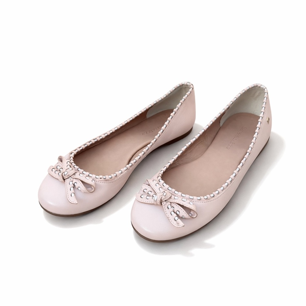 NWOT Raphaella Booz Blush Pink Leather Ballet Flats Bow Stud Trim BR 37/US 8 - Picture 3 of 10